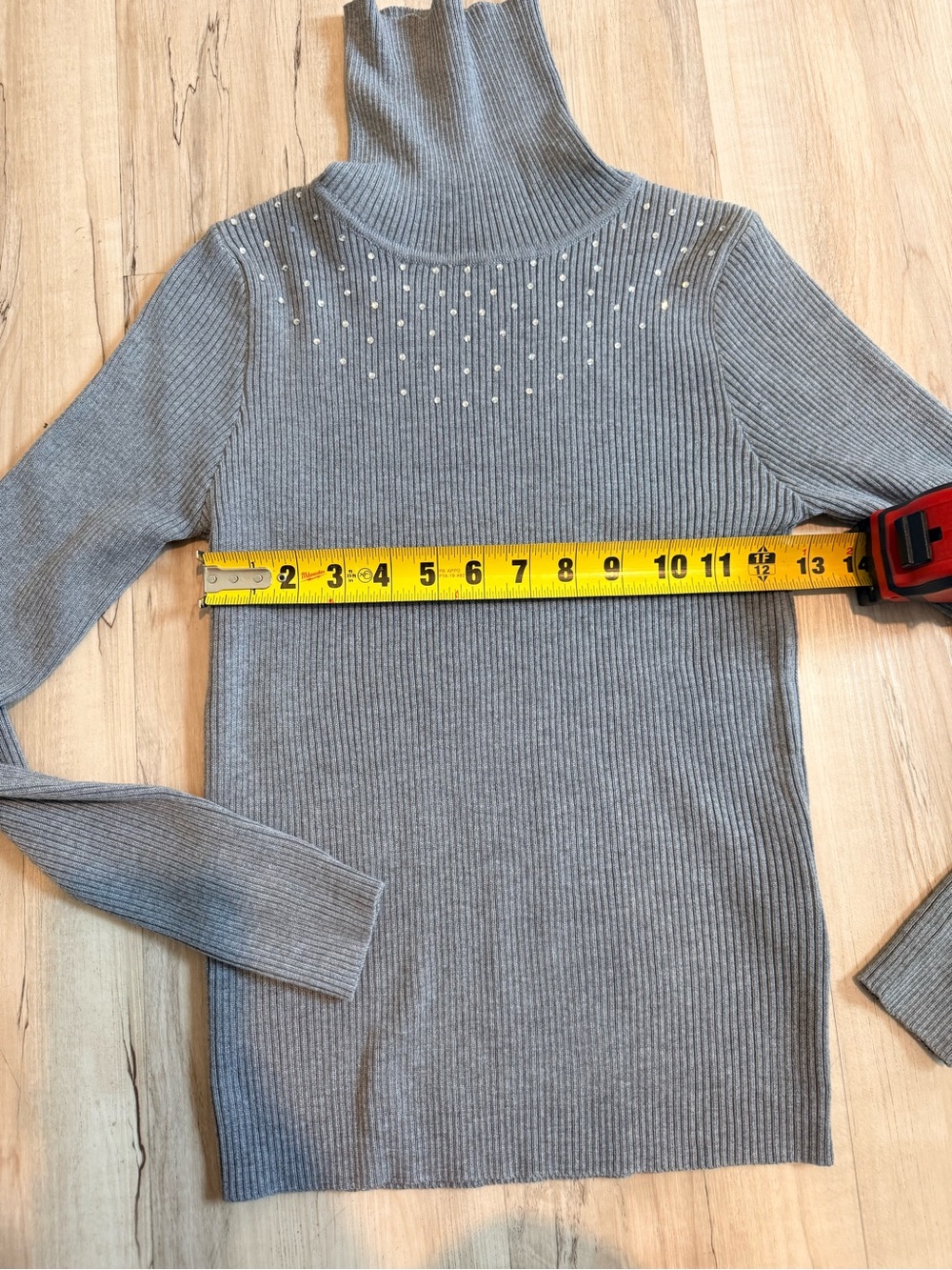 Women’s Gray Turtleneck Sweater with Stud Detail - Picture 4 of 6